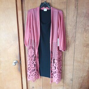 Siren Lily Petites PXL 2pc Dress Cardigan Pink Lace Overlay Black Dress NWT